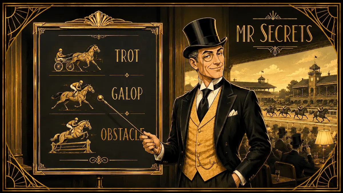 Mr Secrets devant un tableau des types de courses