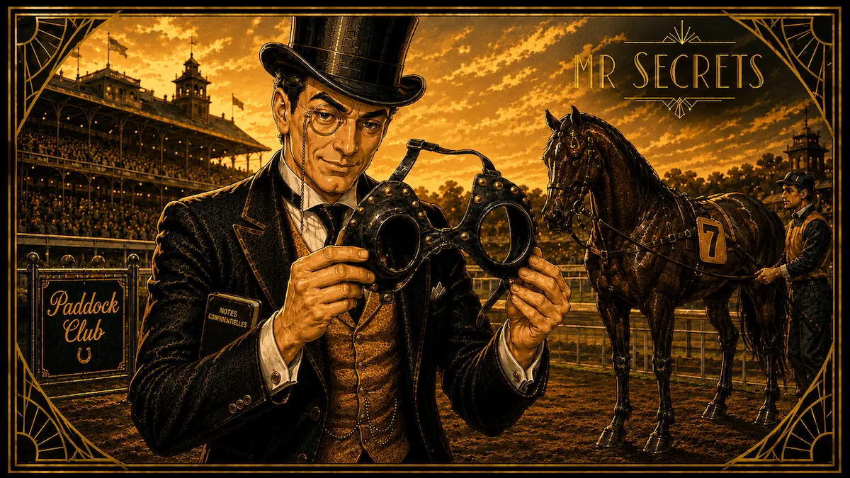 Mr Secrets examine une paire d'œillères de course