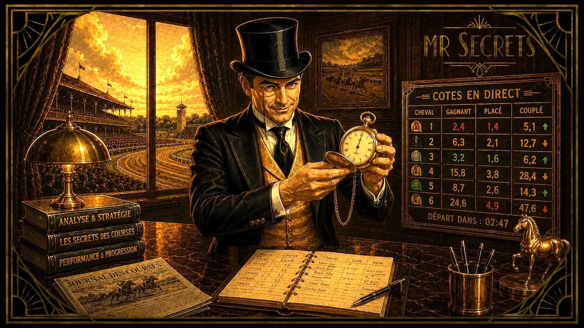 Mr Secrets consulte sa montre avant de poser son pari